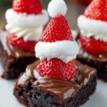 Chocolate Brownies with Strawberry Santa Hats First Image