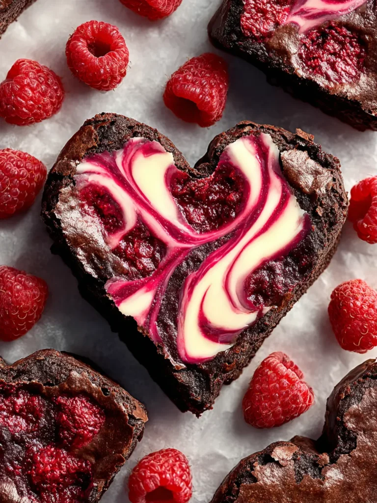 Decadent Heart Shaped Brownies with Raspberry Swirl First Image