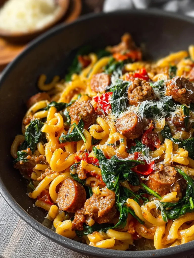 One Pot Sausage and Spinach Pasta First Image