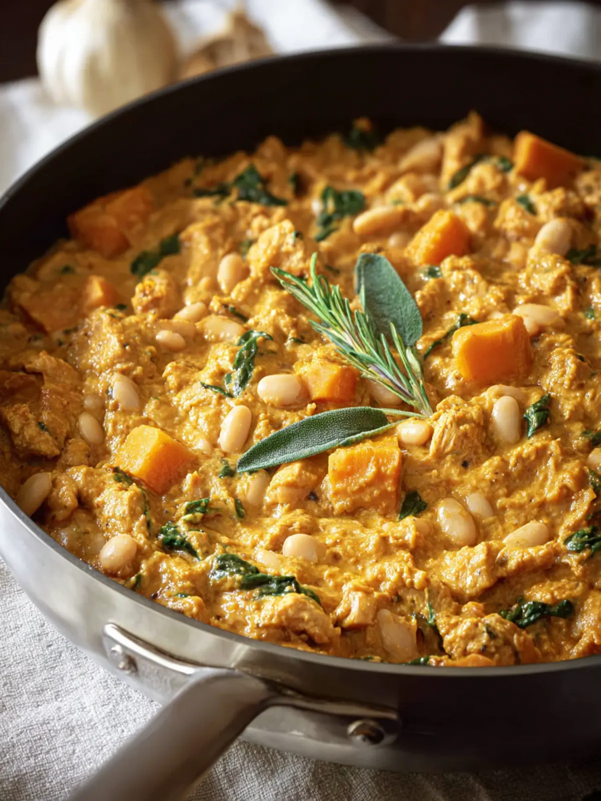 Creamy Pumpkin Turkey Skillet with White Beans, Easy First Image