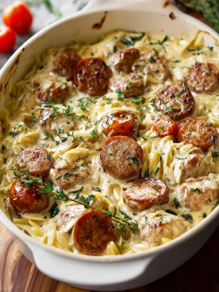 Chicken Sausage Orzo Boursin Bake First Image